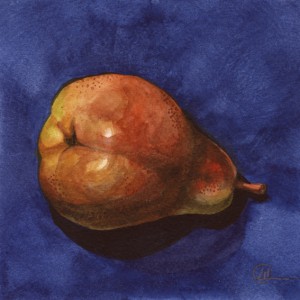 stil life watercolor blue pear
