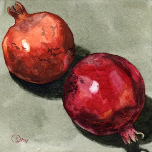 Watercolor still life pomengranates